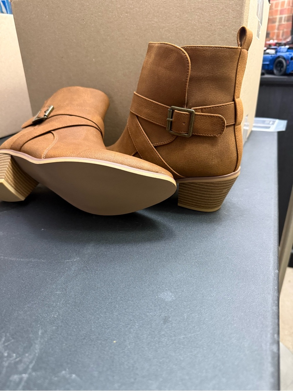 ASOS Cognac Brown Buckle Ankle Booties